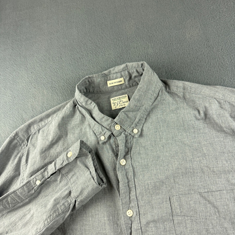 J. Crew Shirt Men's XL Gray Slim Untucked Secret Wash Organic Cotton Stretch